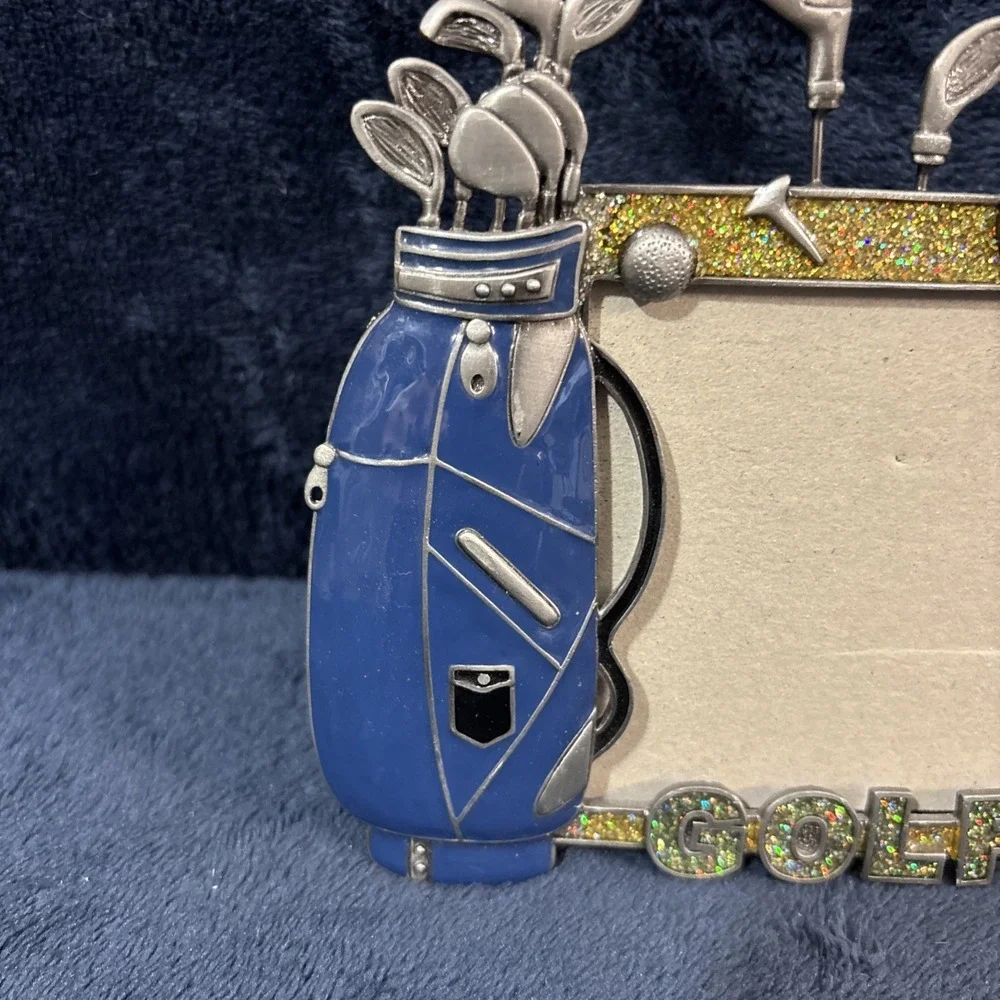 Sixtrees Golf Metal Photo Frame 3.5x5 Golf Bag Golf Shoes Blue Bag Sparkles